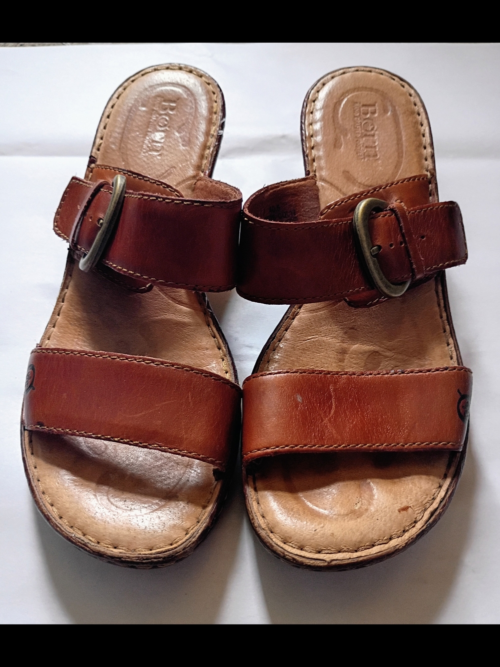Born Brown Leather Slide Sandals with Buckle